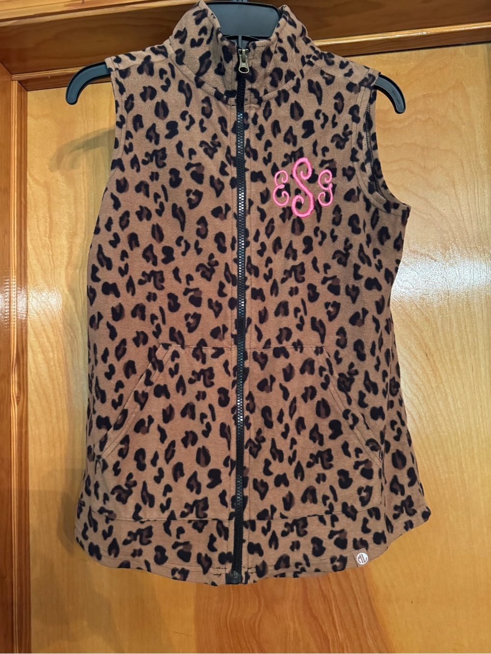 Leopard Print Girls' Fleece Vest with Pink Monogram